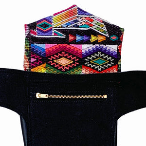 Vintage Huipil Textile & Black Leather Single Hip Pouch