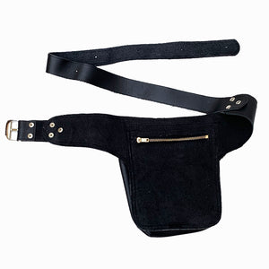 Vintage Huipil Textile & Black Leather Single Hip Pouch