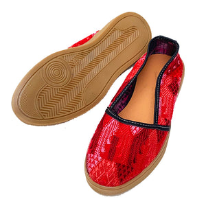 Red Colored Vintage Huipil Slip On Shoes