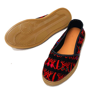 Red & Black Huipil Slip On Shoes