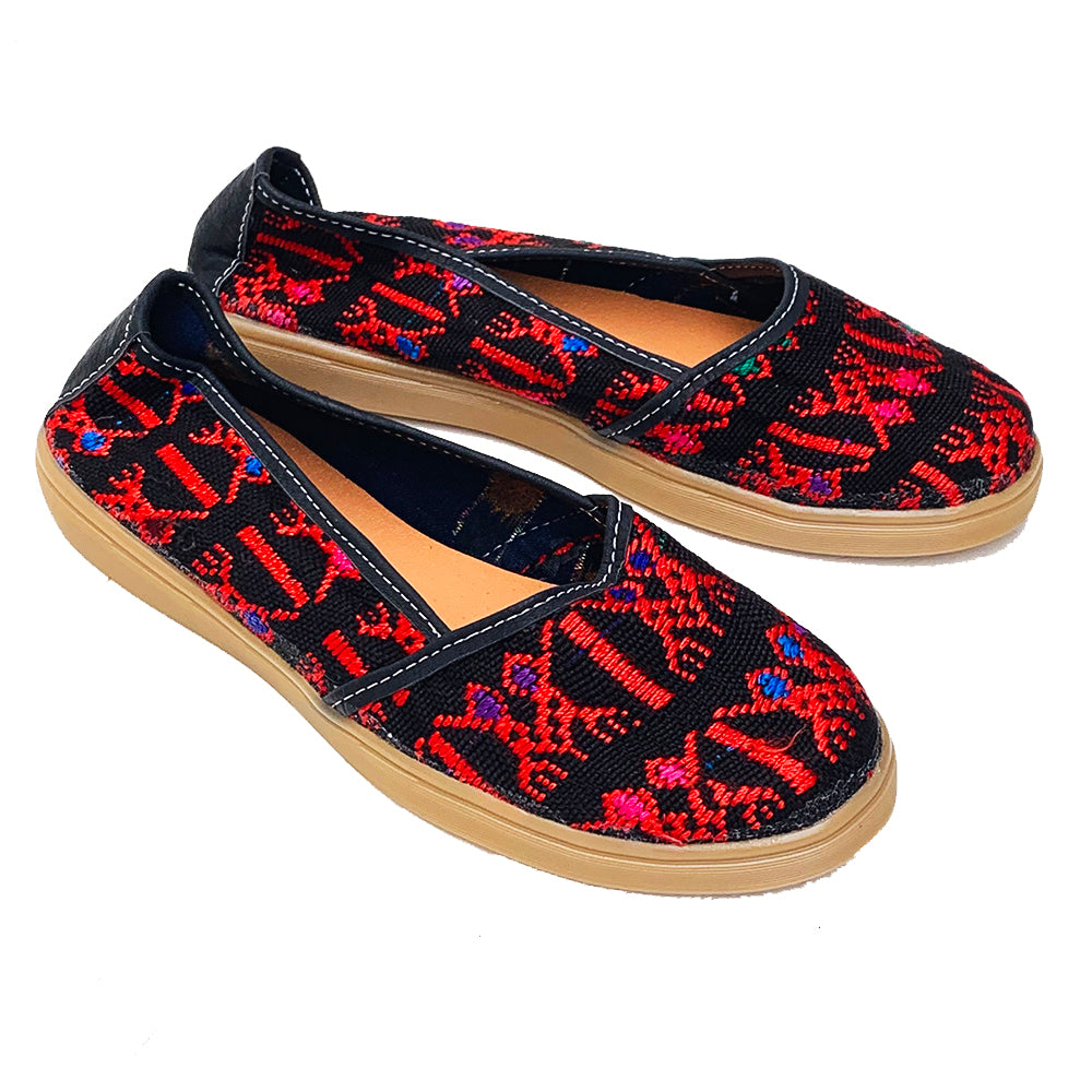 Red & Black Huipil Slip On Shoes