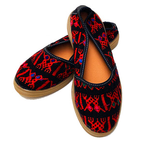 Red & Black Huipil Slip On Shoes