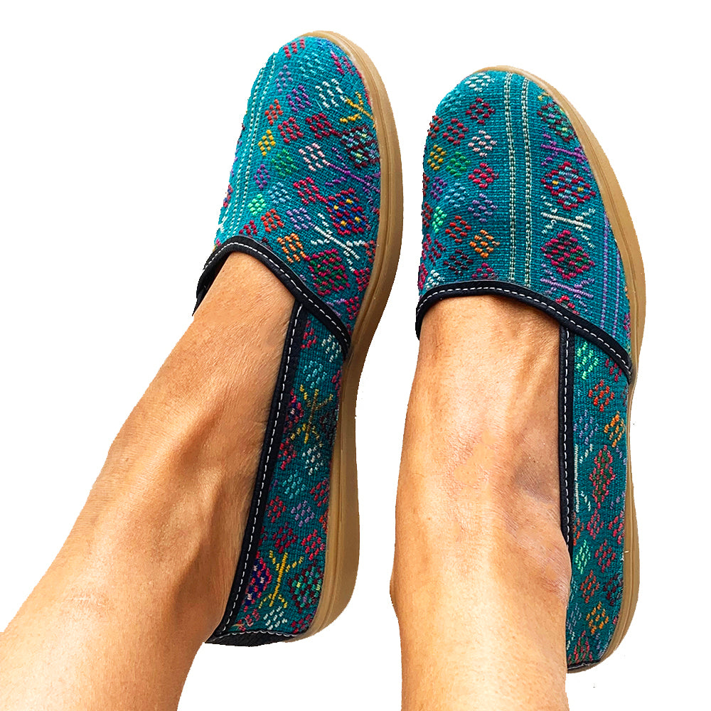 Teal Green Huipil Slip On Shoes